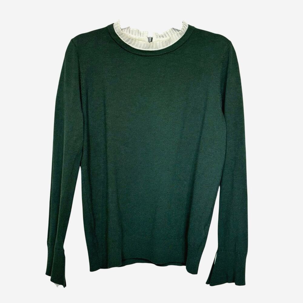 Vila Milano Wool Blend Ruffle Mock Neck Sweater Large Trumpet Sleeve Academia